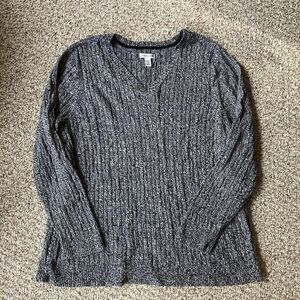 Croft & Barrow Womens Cable Knit Sweater Plus Size 2X V-Neck Black White